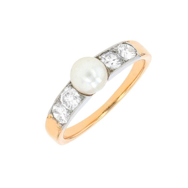 Bague vintage diamants 0.48 carat et perle 2 ors 3.16g Comme neuf -  reconditionné disponible sur Gemme Les Bijoux